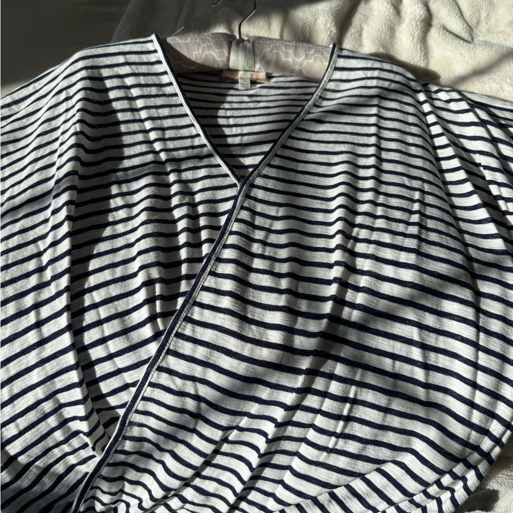 Navy Striped V-Neck Women's Blouse